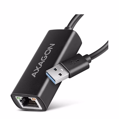 USB-võrgukaart AXAGON ADE-AR, must korpus, RJ-45-pesa ja USB-A-pistik