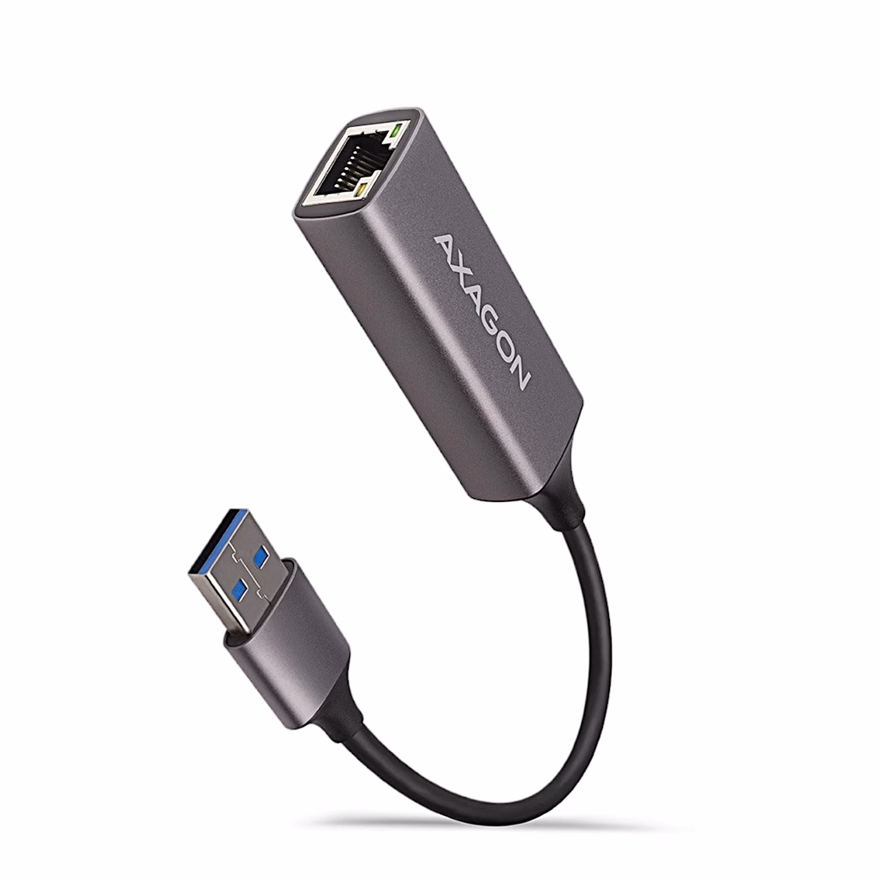 USB-võrgukaart AXAGON ADE-TR halli alumiiniumkorpuse ja USB-A-pistikuga
