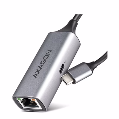 USB-võrgukaart AXAGON ADE-TXPD, hall alumiiniumkorpus, RJ-45-pesa ja USB-C-kaabel