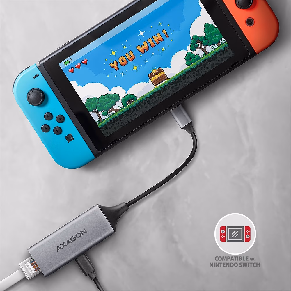 AXAGON ADE-TXPD võrgukaart ühendatud Nintendo Switchi mängukonsooliga