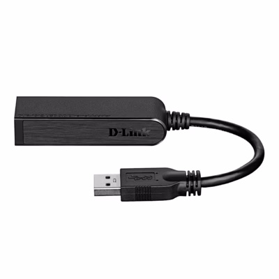 USB-võrgukaart D-Link DUB-1312 külje pealt, musta korpuse ja USB-kaabliga