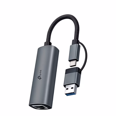 Hall USB-võrgukaart TP-Link UE310C, USB-C-pistik ja USB-A-üleminek