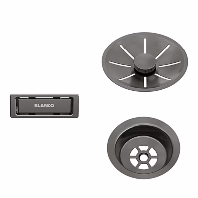 Valamu äravoolu ja ülevoolu komplekt ühe kausiga valamule BLANCO InFino Set, Satin Dark Steel, Blanco Open seeria