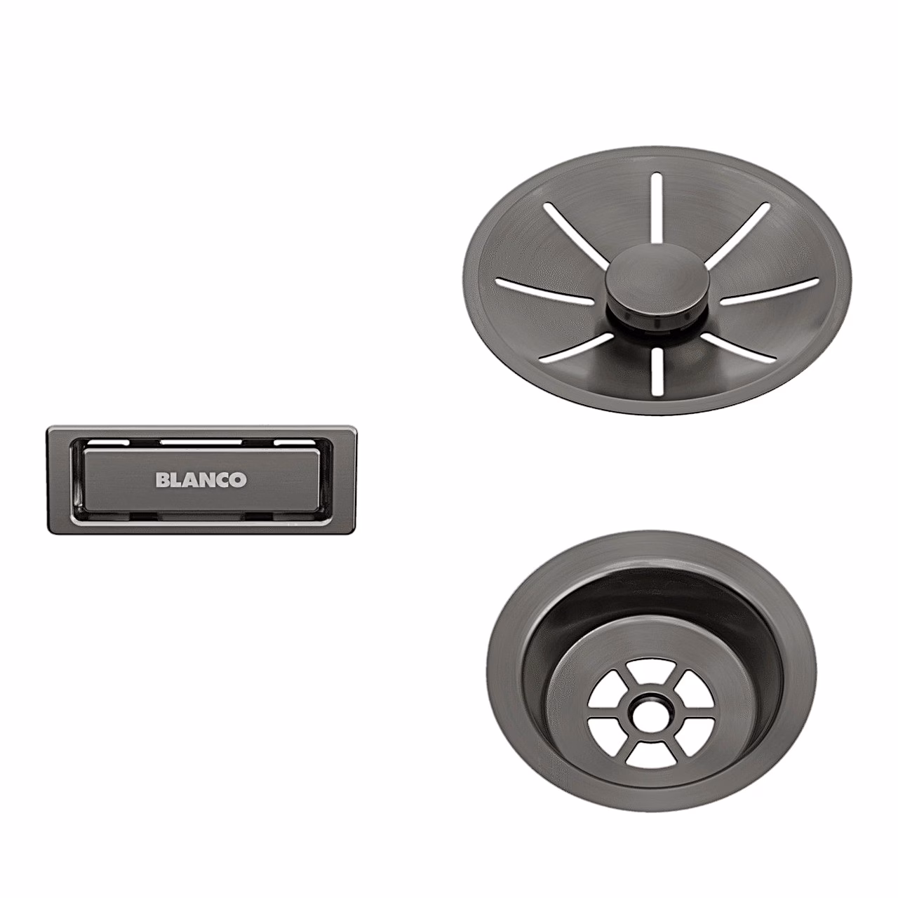 Valamu äravoolu ja ülevoolu komplekt ühe kausiga valamule BLANCO InFino Set, Satin Dark Steel, Blanco Open seeria