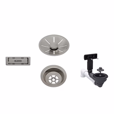 Valamu äravoolukomplekt ülevooluga BLANCO InFino 1x3,5" Satin Platinum, 3,5" avaga ühekausilise valamu jaoks, satiinplaatina viimistlus