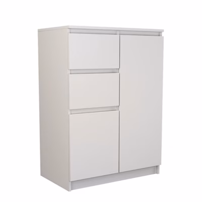 Valge kahe uksega kummut Top E Shop 2D2S suletud ustega, eestvaade nurga alt