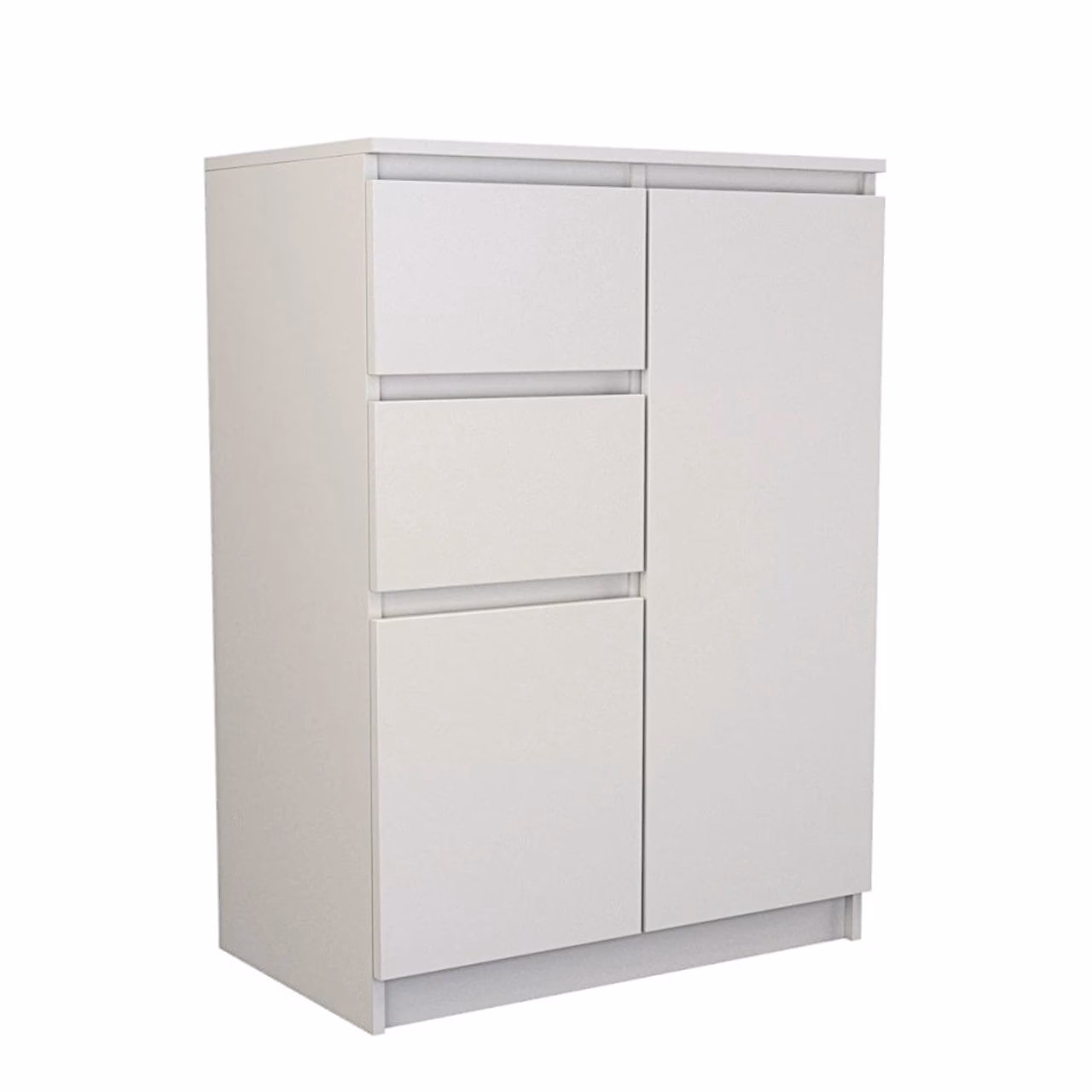Valge kahe uksega kummut Top E Shop 2D2S suletud ustega, eestvaade nurga alt
