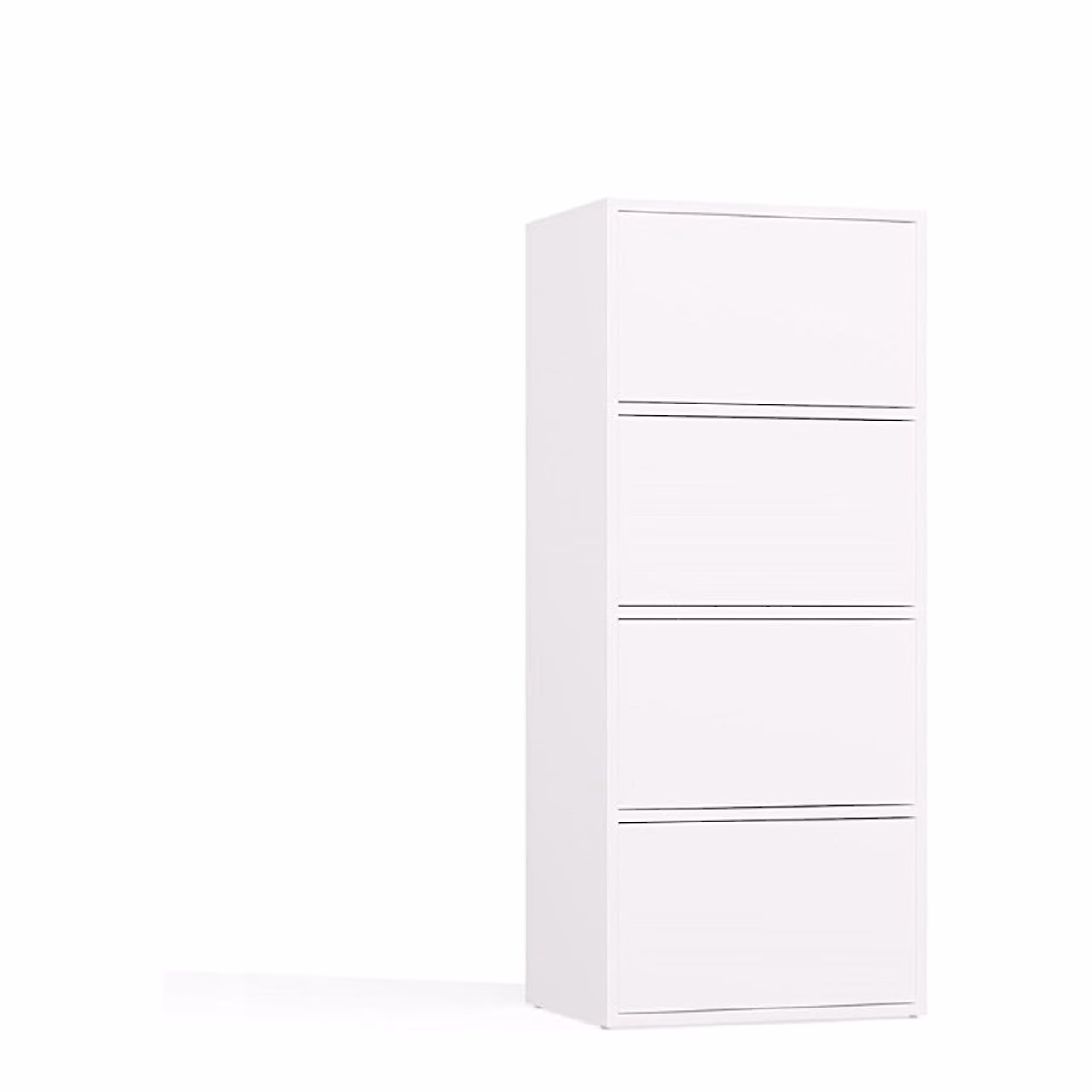 Valge nelja uksega kummut Topeshop ALMA suletud ustega nurga alt