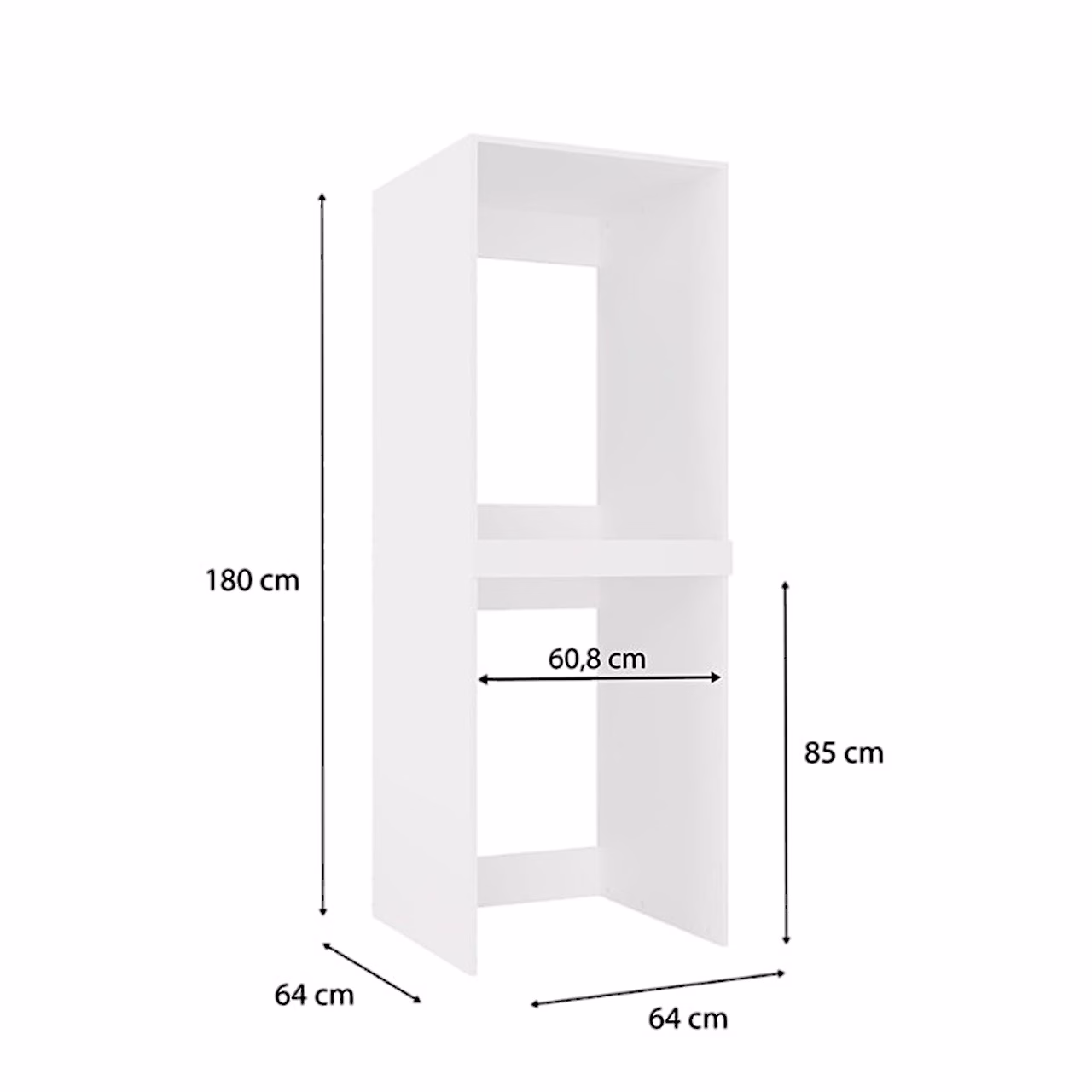 Mõõtjoonis: pesumasinakapp POLA TWIN, 64 × 64 × 180 cm, sisemine laius 60,8 cm