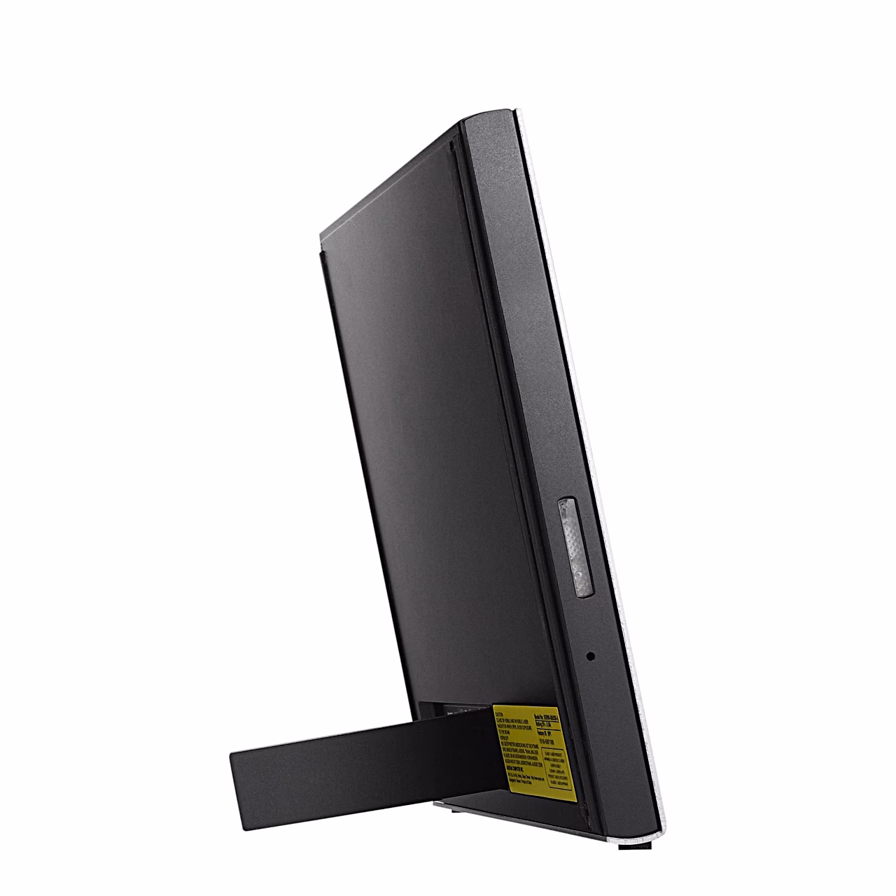 ASUS SDRW-08U5S-U püstiasendis tagantvaates, lahtikäiv peidetud alus toetab seadet