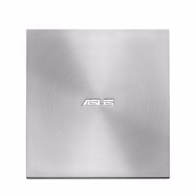 Hõbedane väline DVD-kirjutaja ASUS ZenDrive U7C ülalt harjatud kaanega