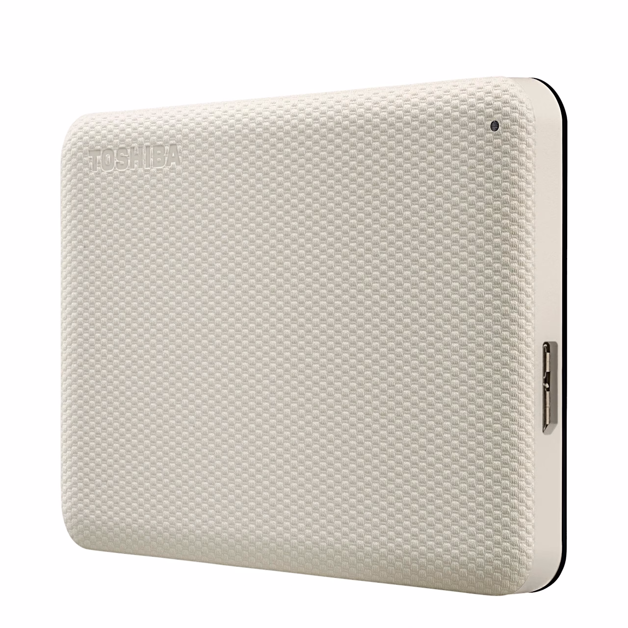 Toshiba Canvio Advance 4 TB helebeež kõvaketas külje pealt koos Micro-B-pesaga