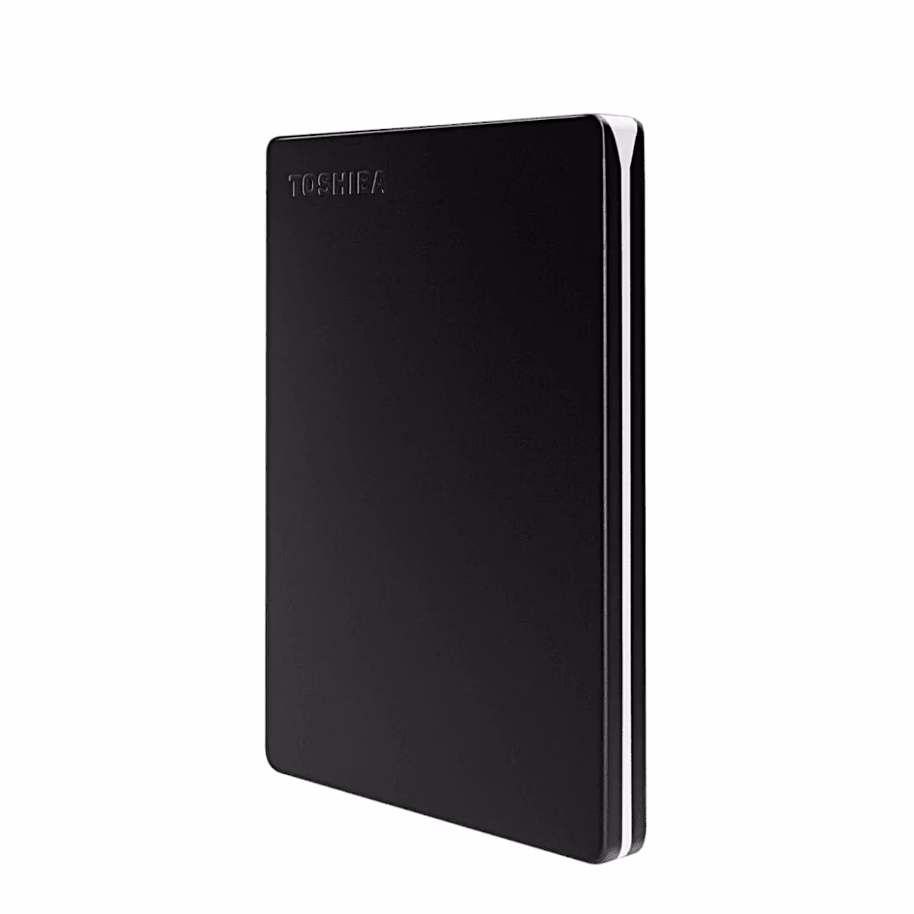 Must väline kõvaketas Toshiba Canvio Slim alumiiniumkorpusega püstises asendis