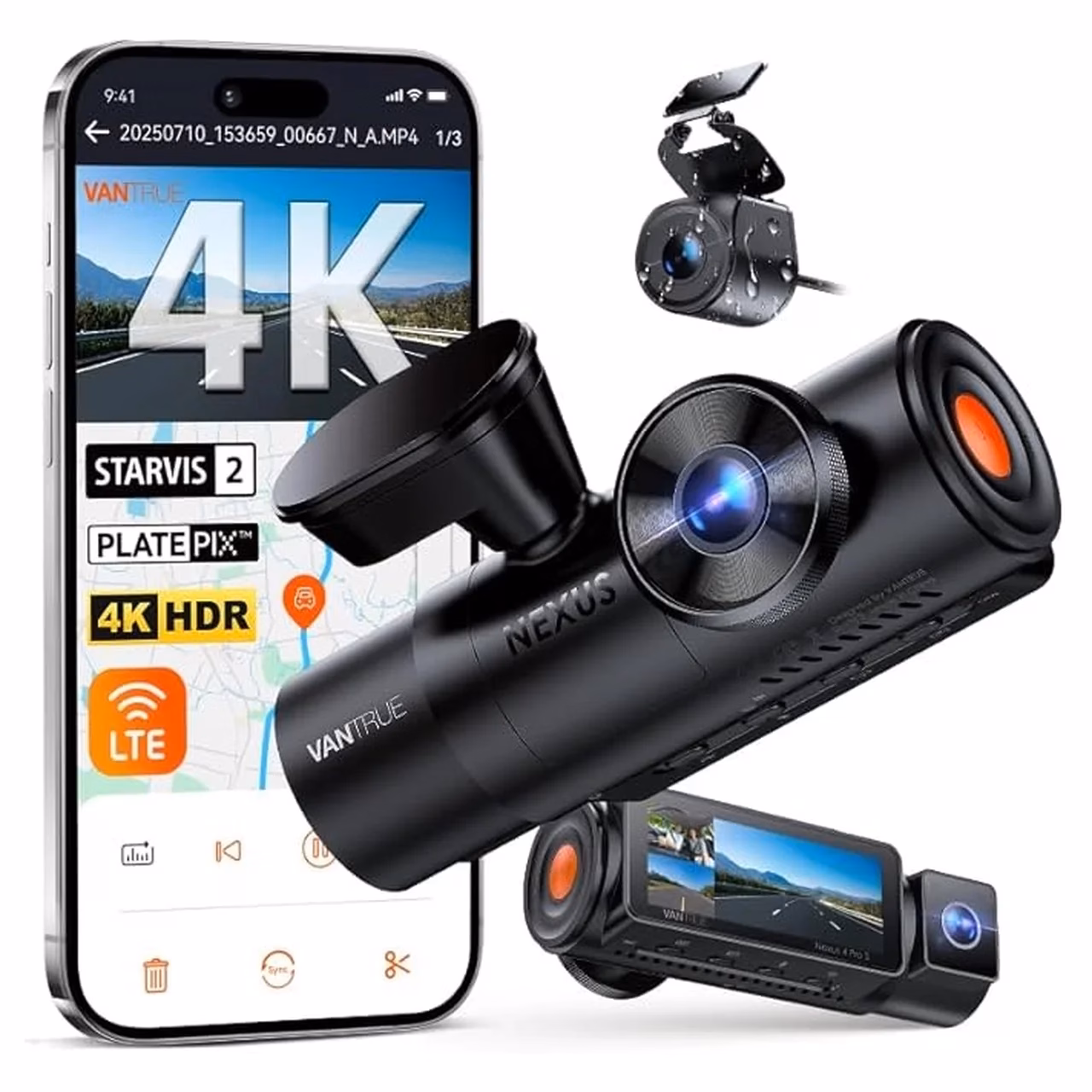 Vantrue N4 PRO S 4K/2.5K kahekanaliline autokaamera 3,19" ekraani, GPS-i ja Wi-Fi-ga, microSD tugi kuni 1 TB
