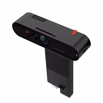 Veebikaamera Lenovo ThinkVision MC60 nurga alt, privaatsuskatte punane lüliti peal