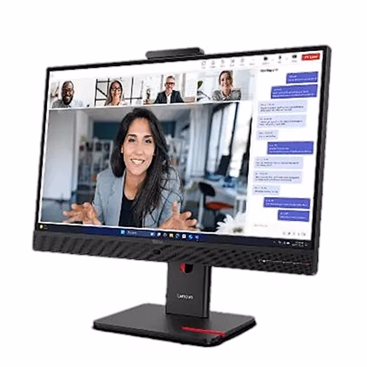 Lenovo ThinkVision T27QD-4v arvutimonitor videokõnega ekraanil, vaade vasakult eest