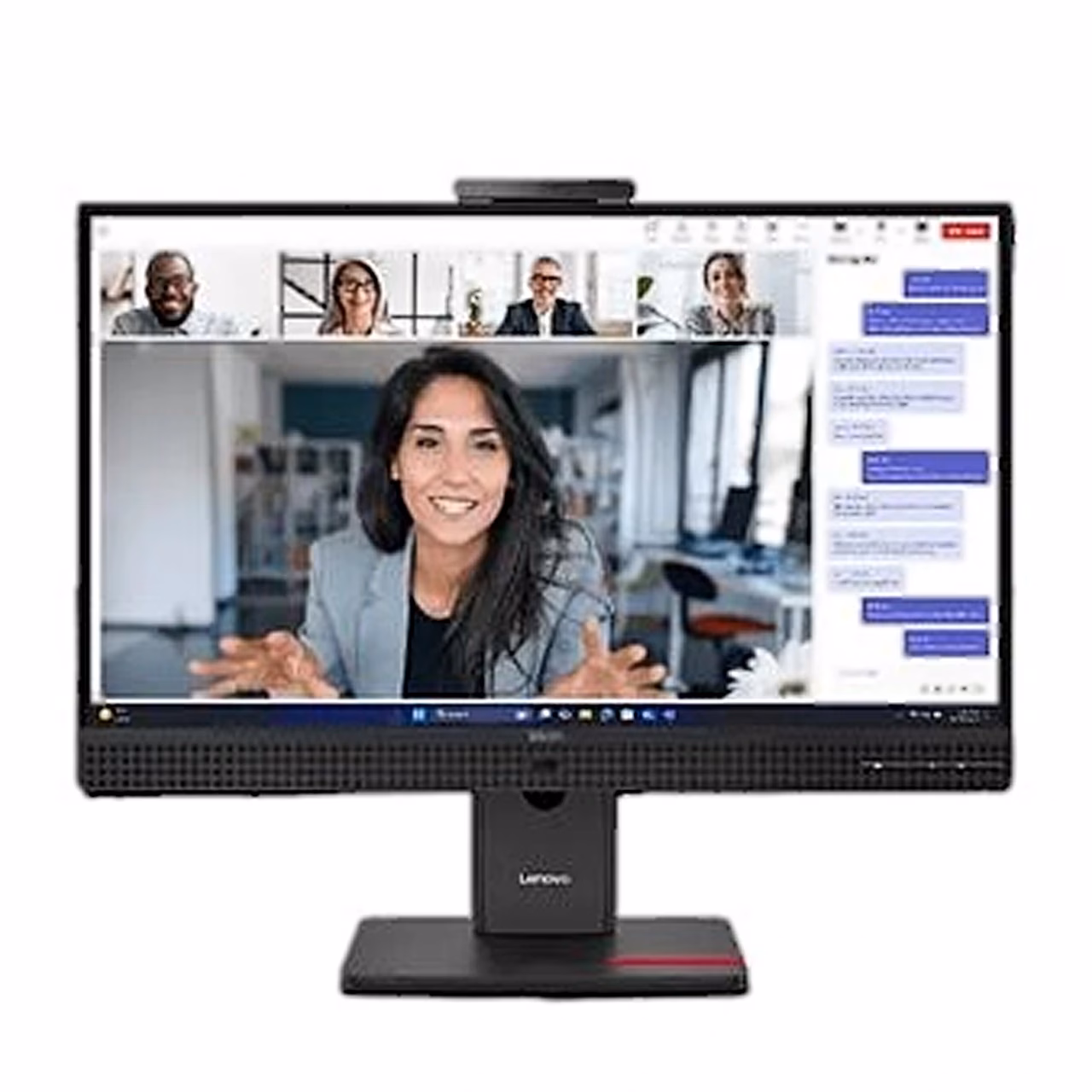 Lenovo ThinkVision T27QD-4v monitor otse eest koos veebikaameraga ekraani kohal