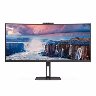 Kumer arvutimonitor AOC CU34V5CW/BK eestvaates, ülaservas veebikaamera