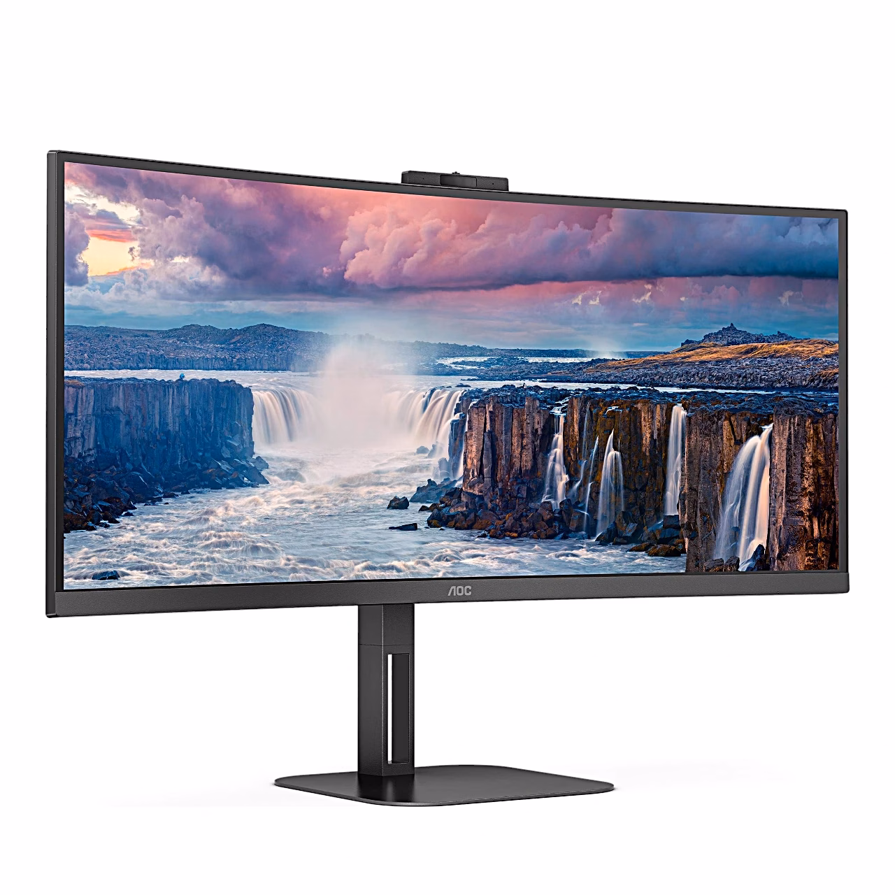 AOC CU34V5CW/BK külgvaates, nähtav ekraani kumerus