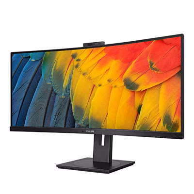Kumer arvutimonitor Philips 34B1U5600CH vasakult poolviltu, ülaservas veebikaamera