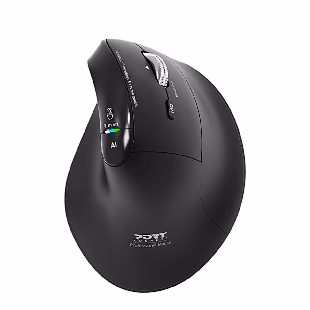 Ergonoomiline hiir PORT Connect ERGO AUDITOR ülevalt koos ühendusviisi märgutuledega