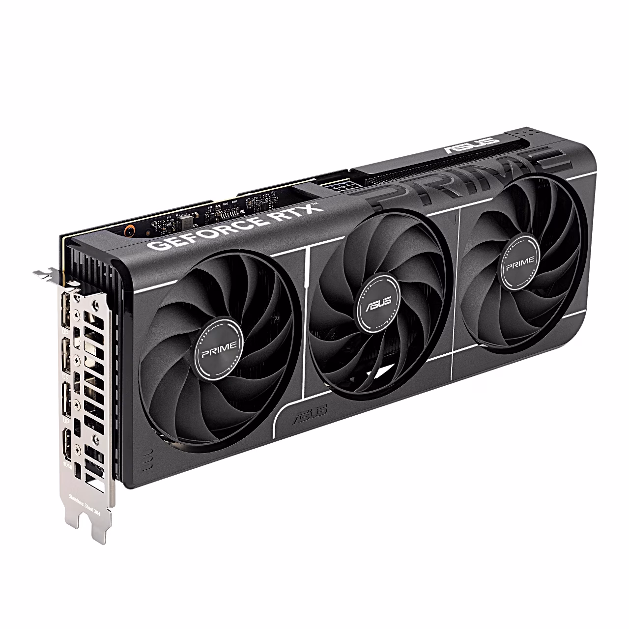 ASUS PRIME RTX 5060 Ti OC videokaart kinnitusplaadi poolt viltu