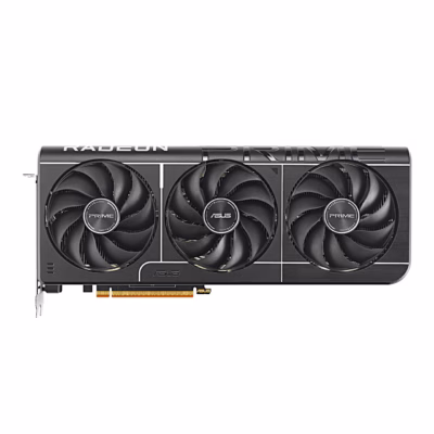 Videokaart ASUS Prime RX 9070 GRE EVO eestvaade kolme ventilaatoriga