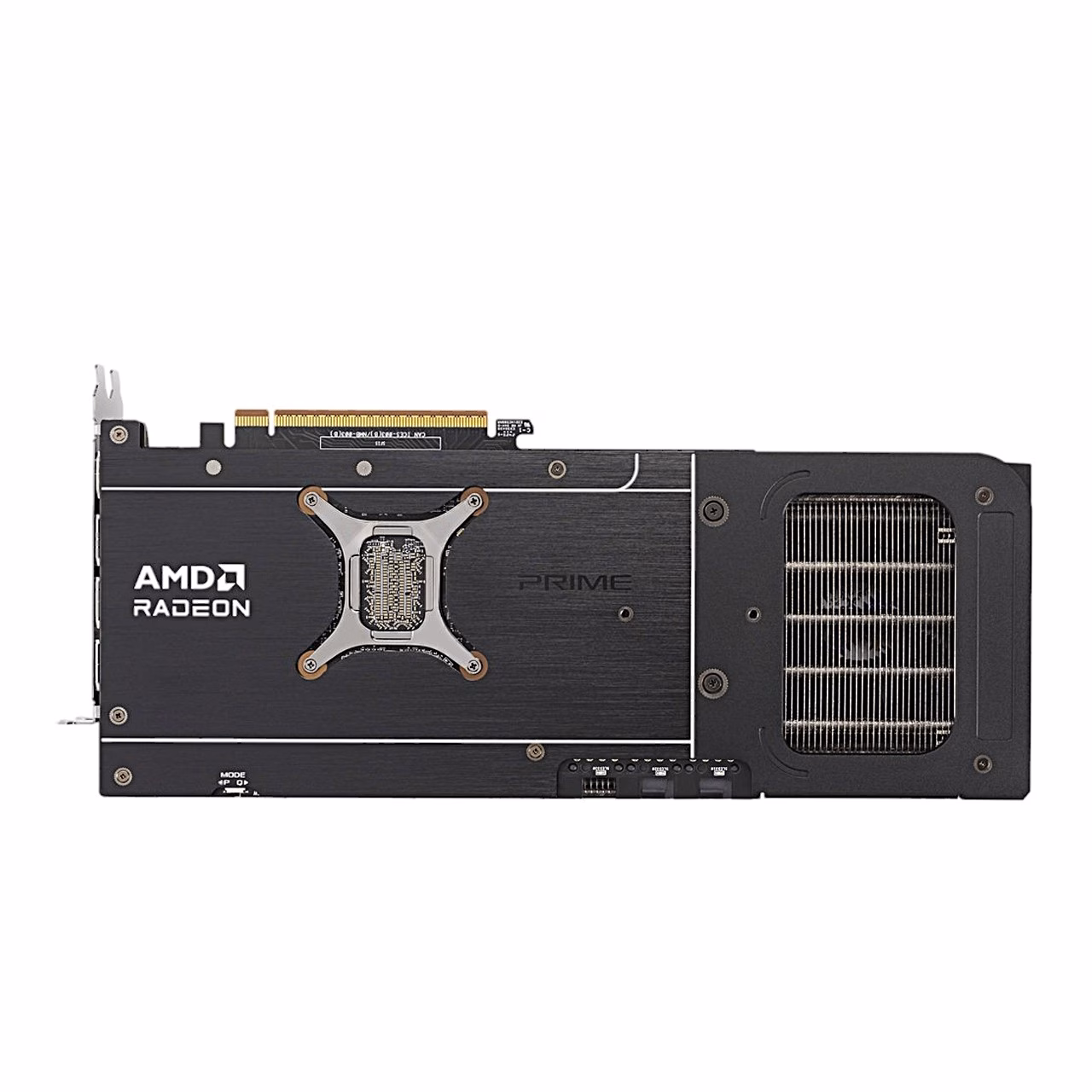 Videokaardi Prime RX 9070 GRE EVO tagaplaat otse tagant