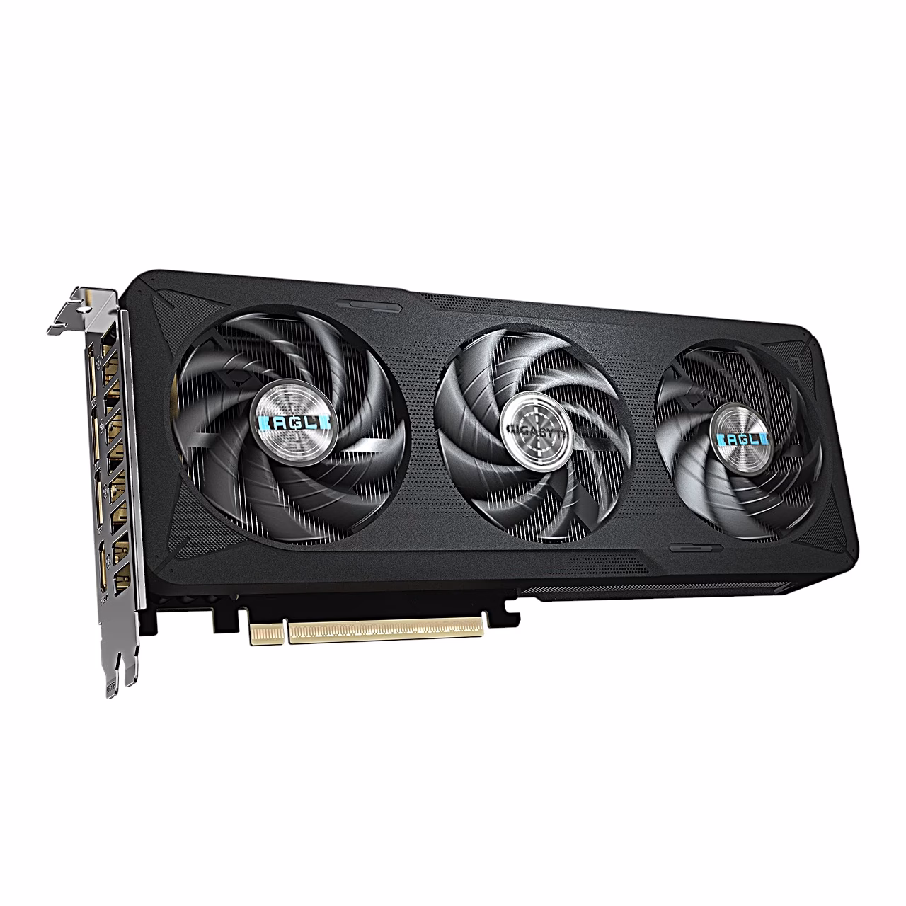 Gigabyte RTX 5060 Ti EAGLE MAX OC videokaart vasakult väljundipaneeli poolt