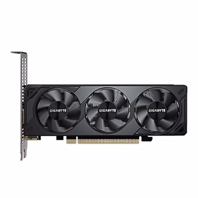 Madala profiiliga videokaart Gigabyte RTX 5060 OC kolme ventilaatoriga eestvaates