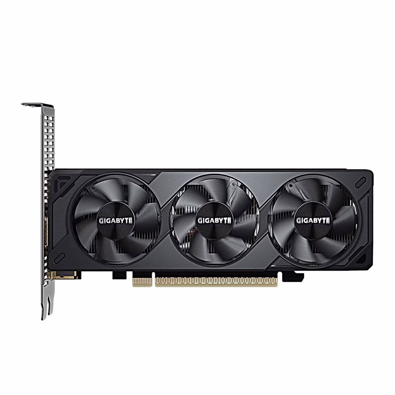 Madala profiiliga videokaart Gigabyte RTX 5060 OC kolme ventilaatoriga eestvaates