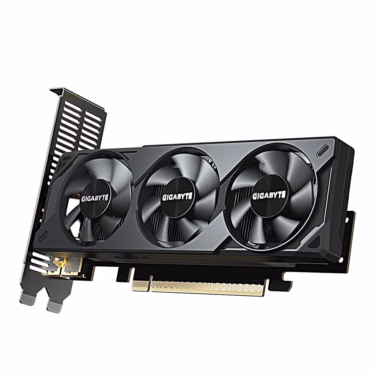 Must Gigabyte RTX 5060 OC videokaart kõrge kinnitusplaadiga nurga alt