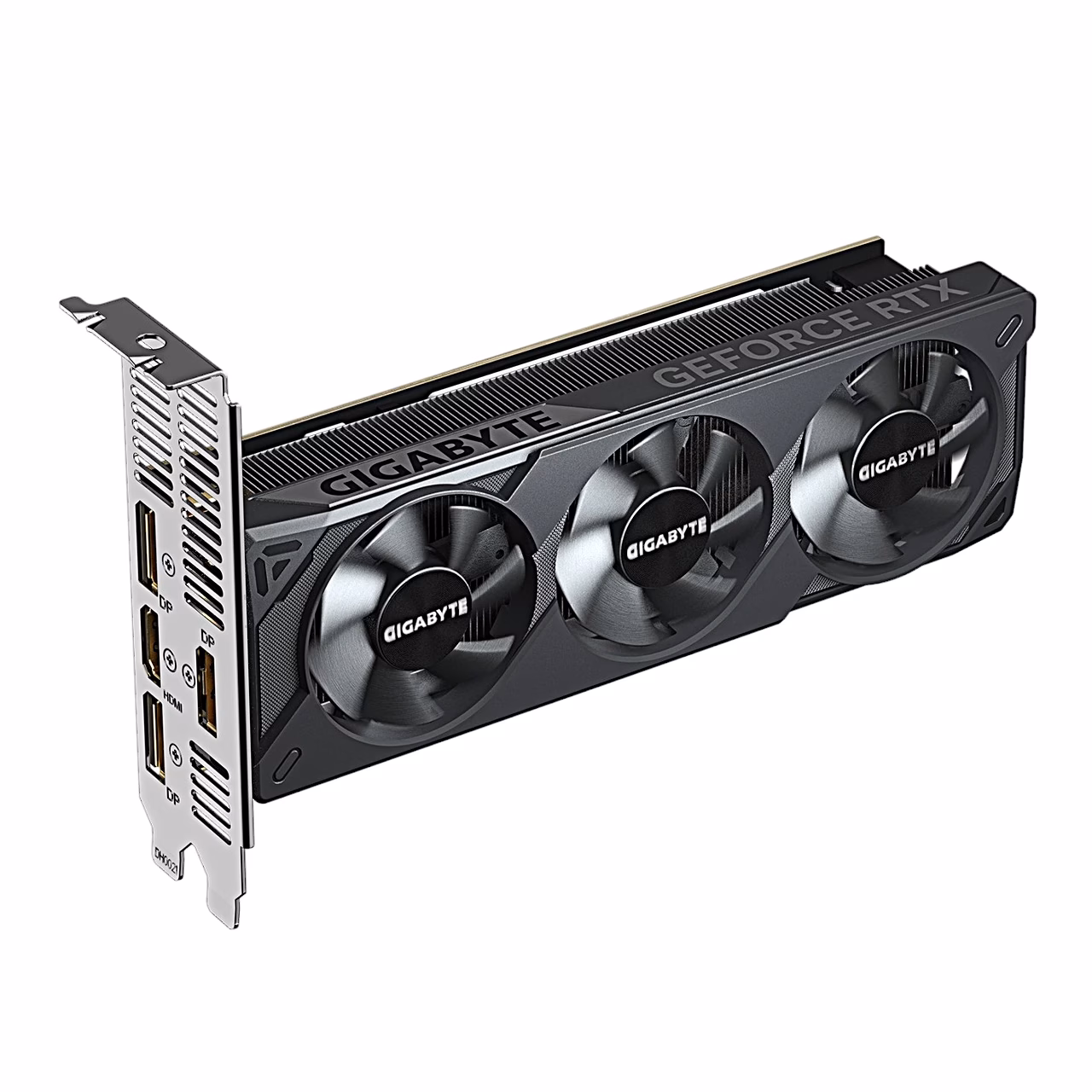 Gigabyte RTX 5060 OC graafikakaart ülalt koos väljunditega