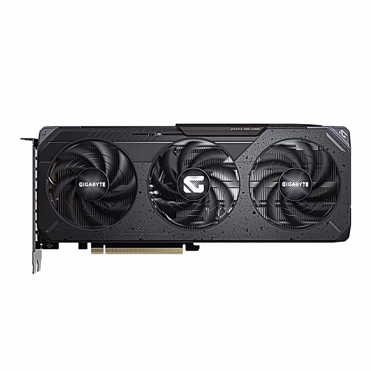 Gigabyte RTX 5060 Ti GAMING OC 8G videokaardi kolm ventilaatorit eestvaates