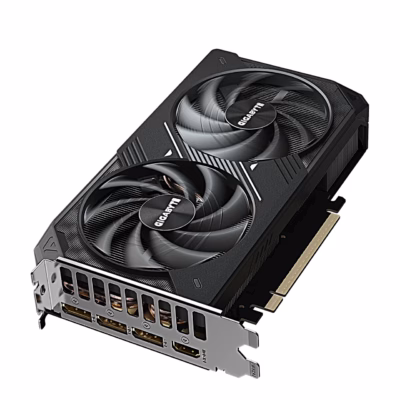 Gigabyte RTX 5060 Ti WINDFORCE MAX OC mänguri videokaart ülalt koos väljunditega