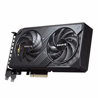 Gigabyte RTX 5060 WINDFORCE OC 8G kahe ventilaatoriga esikülg nurga alt