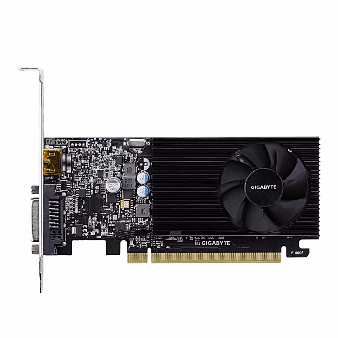 Videokaart Gigabyte GV-N1030D4-2GL ühe ventilaatoriga otsevaade