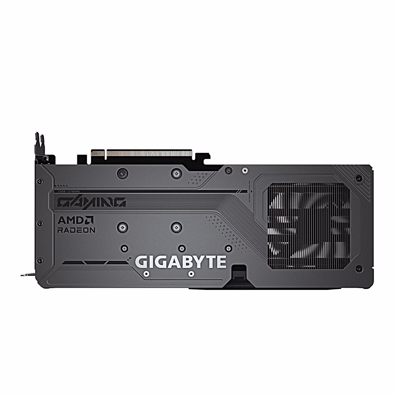 Gigabyte RX 9060 XT GAMING OC 16G tagakülg tagaplaadiga