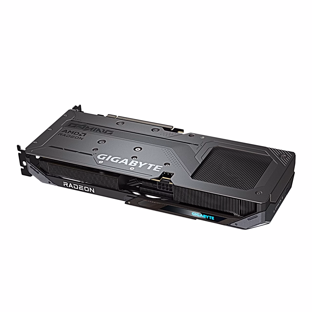 Videokaardi Gigabyte RX 9060 XT GAMING OC 16G tagakülg ülevalt nurga alt
