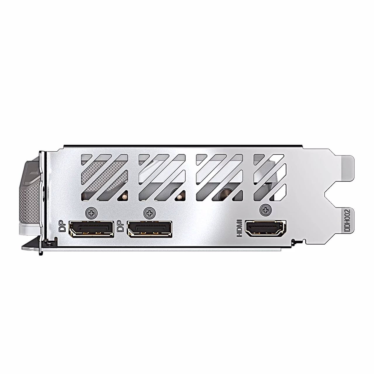 Videokaardi väljundpaneel kahe DisplayPorti ja ühe HDMI pesaga