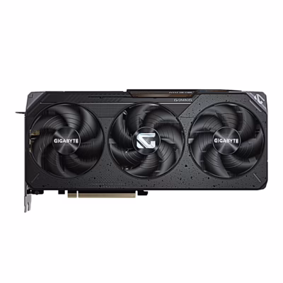 Gigabyte RX 9070 XT GAMING OC videokaardi kolm ventilaatorit eestvaates