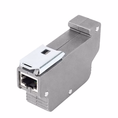 Võrgu liigpingekaitse Digitus DN-95421 eestvaates, RJ45-port ja DIN-liistu klamber
