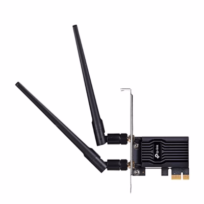 WiFi-adapter TP-Link Archer TX20E kahe püstise antenni ja täiskõrge kinnitusplaadiga