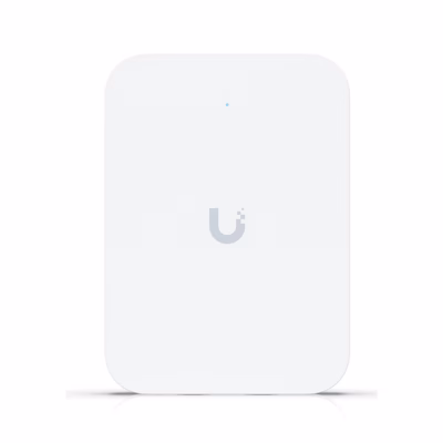 WiFi-pääsupunkt Ubiquiti U7 In-Wall eestvaade, valge korpus ja oleku-LED