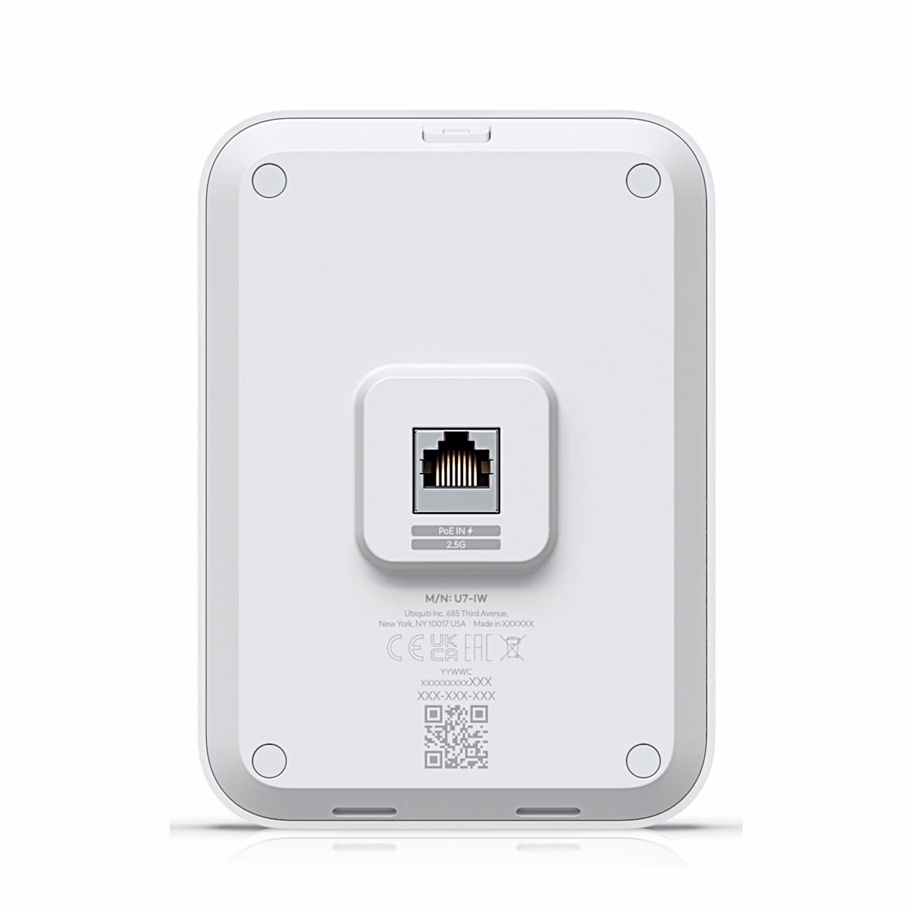 WiFi-pääsupunkti U7 In-Wall tagakülg RJ-45 pordi ja tootesildiga