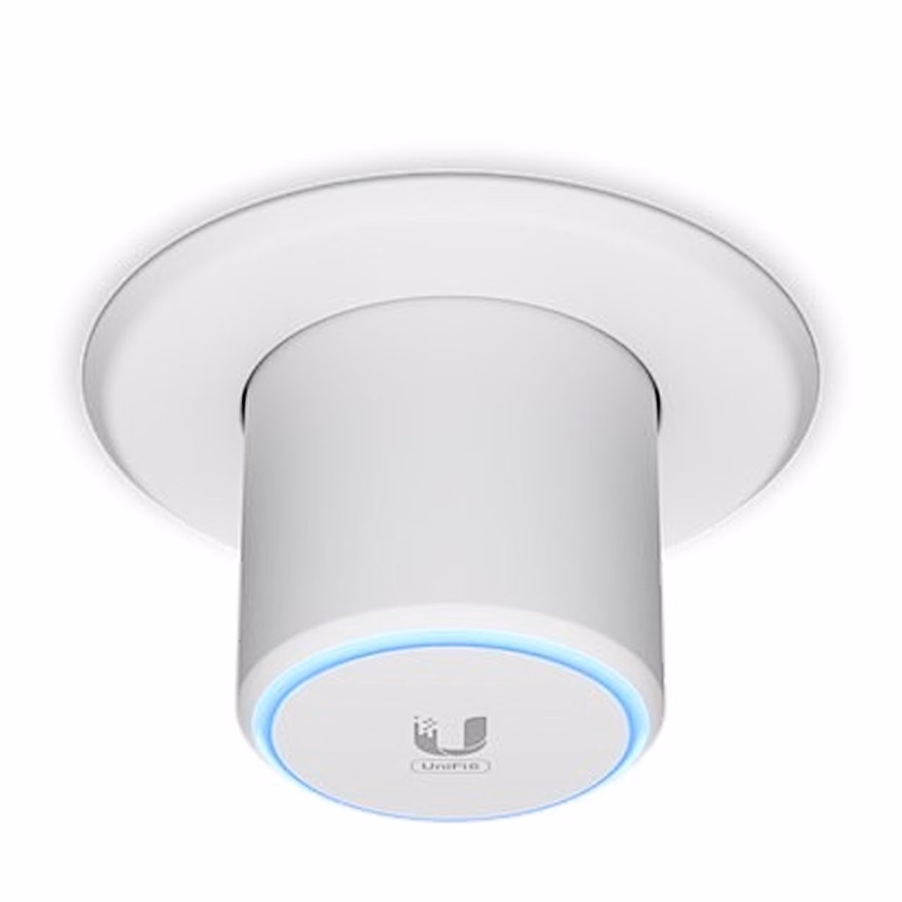 Ubiquiti U6-Mesh laekinnitusega, all sinise valgusrõngaga ots