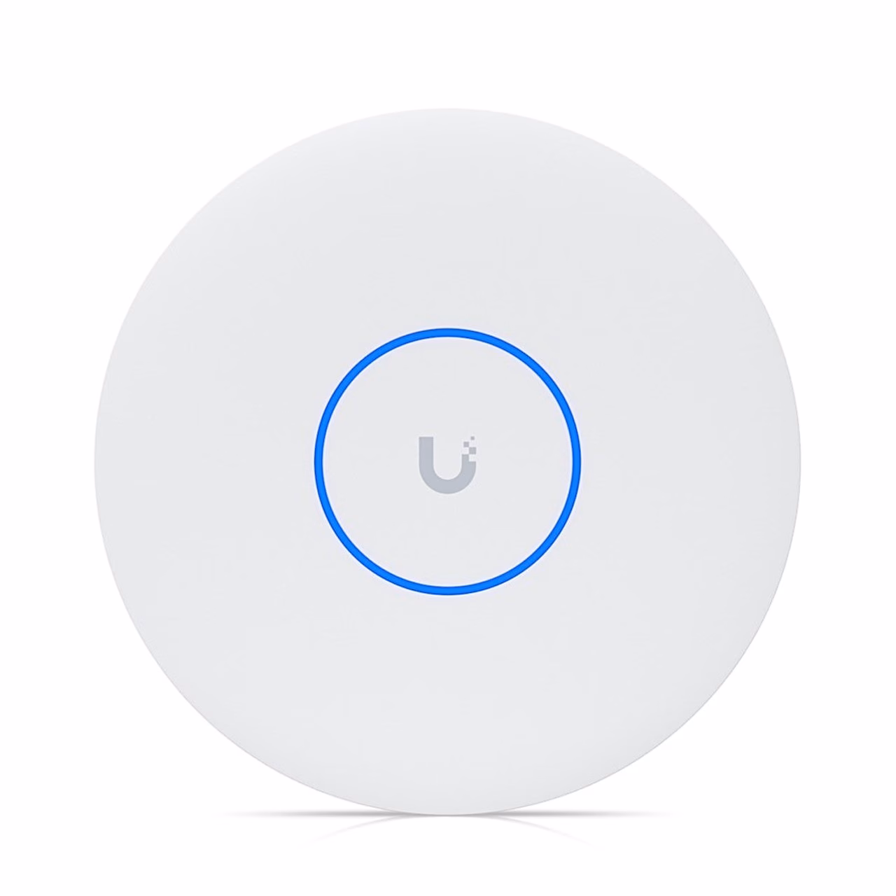 WiFi-pääsupunkt Ubiquiti UniFi U7-Pro-XG valge esipaneeli ja sinise valgusrõngaga