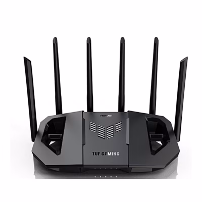 Must WiFi-ruuter ASUS TUF Gaming BE6500 eestvaates kuue püstise antenniga