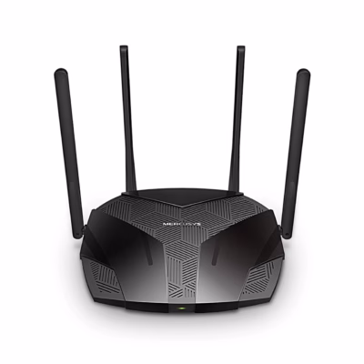 WiFi-ruuter MERCUSYS MR80X nelja püstise antenniga, vaade otse eest