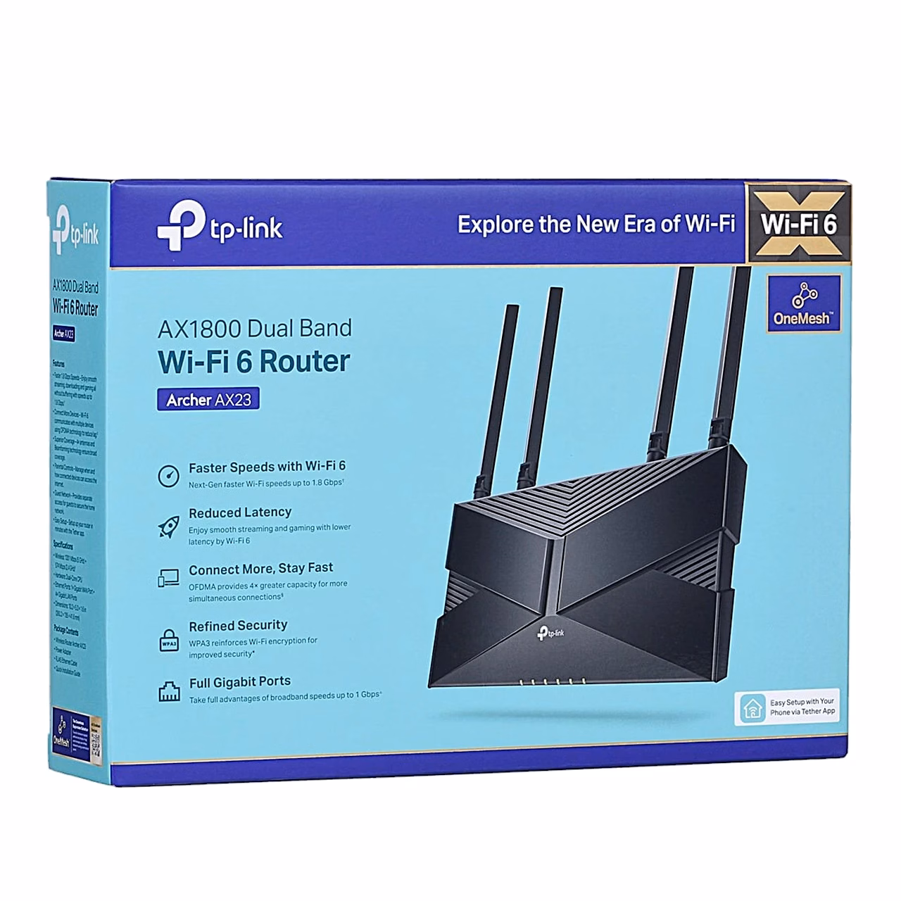 TP-Link Archer AX23 AX1800 kaheribalise ruuteri müügikarp eestvaates